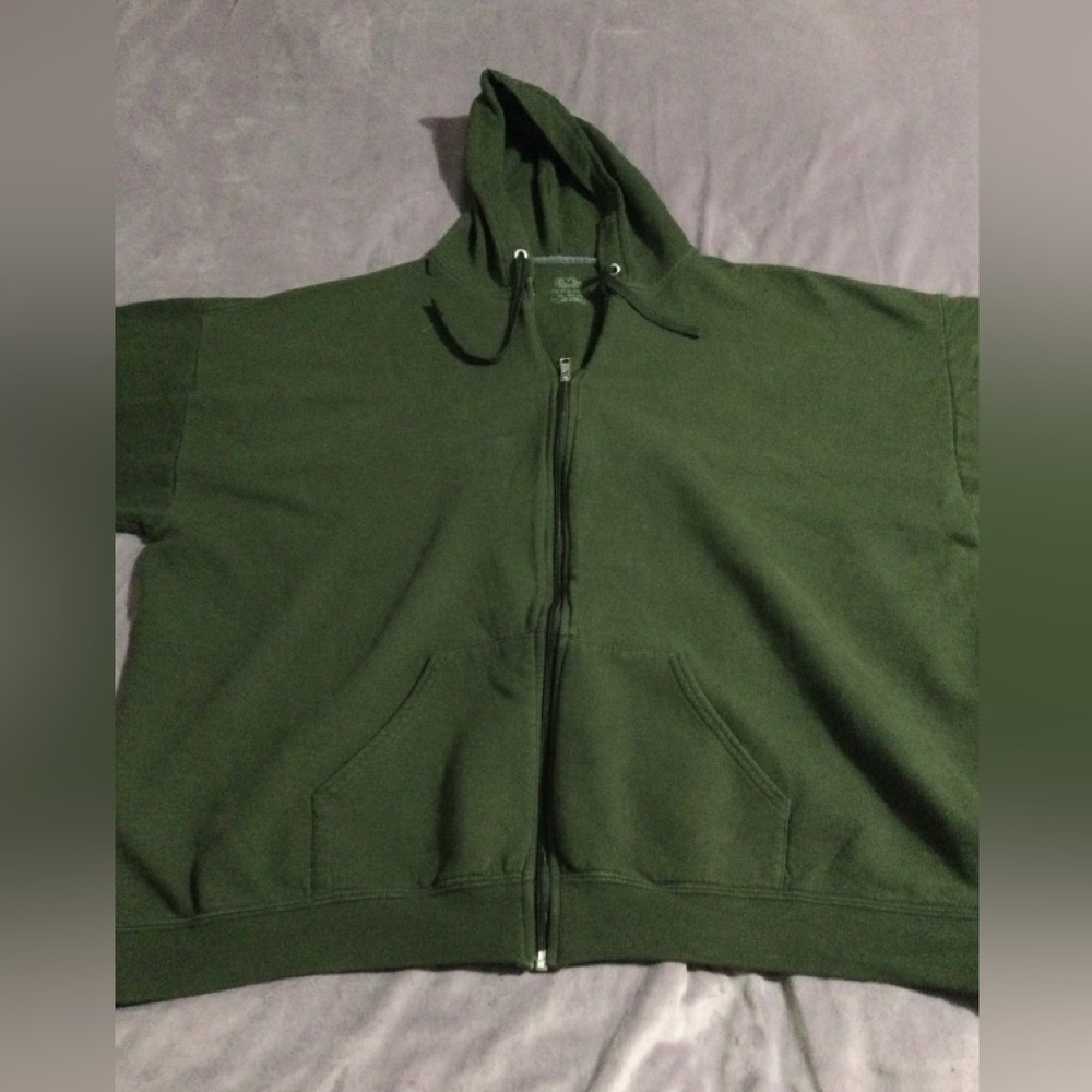 Fruit of the Loom Gently Worn Dark Green Zip-Up Hoodie